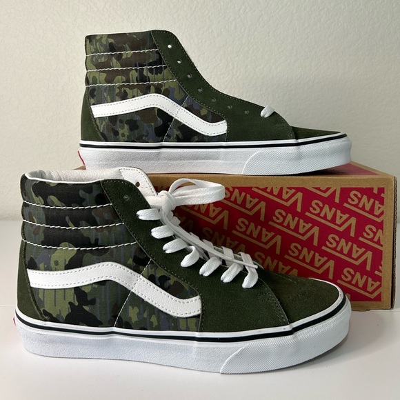 Vans Sk8 Hi Rain Camo Green Multi Canvas Suede Mens Size 6.5 Womens 8 - Picture 1 of 9